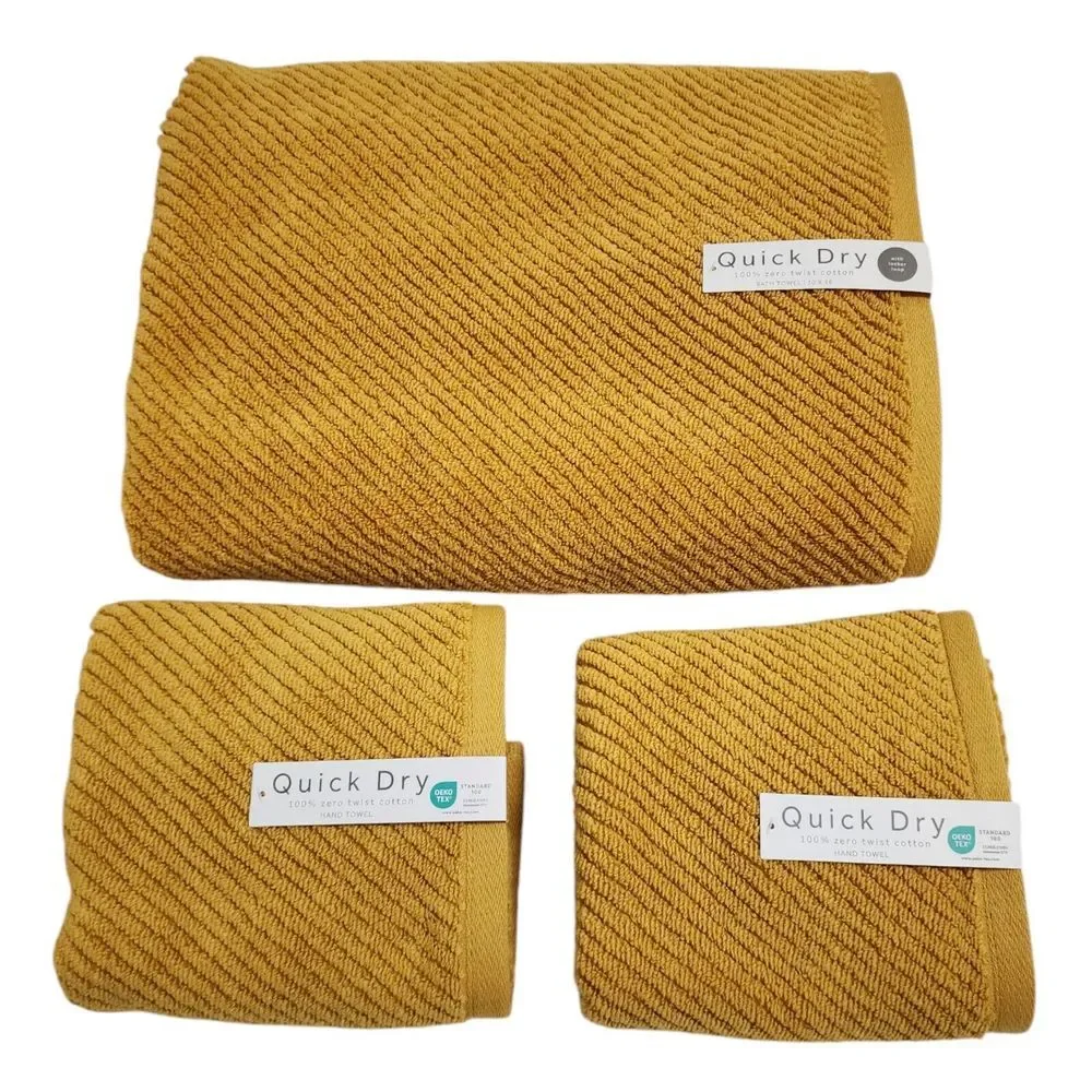 Quick Dry SPA 3pc Autumnal Mustard Zero Twist‎ Cotton Bath Towel Set 1Bath 2Hand